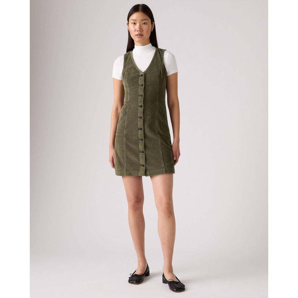 Levis Vianna Vest Corduroy Dress Medium Ivy Green Cottagecore Dark Academia NWT